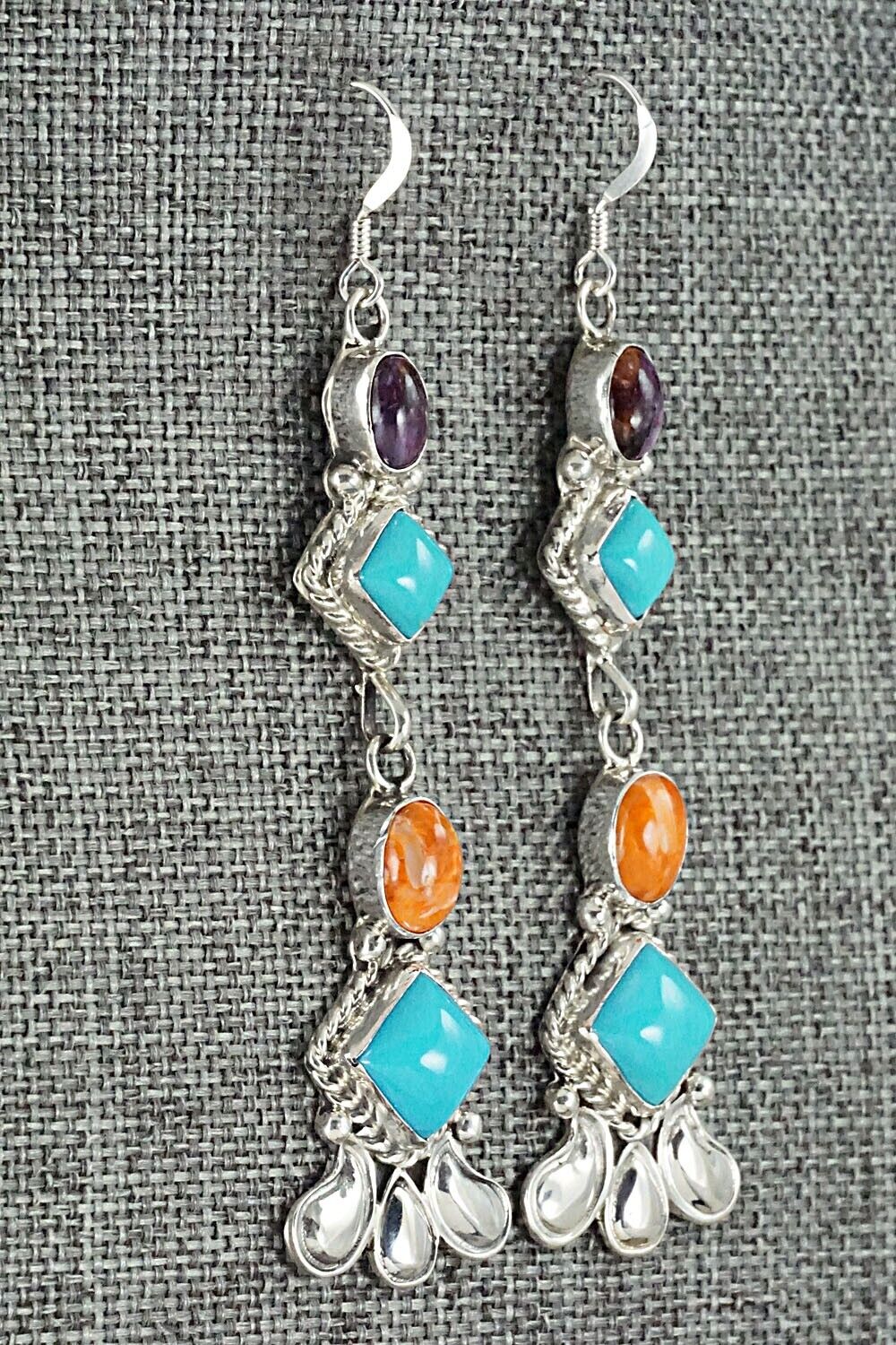 Turquoise, Spiny Oyster & Sterling Silver Earrings - Sharon McCarthy
