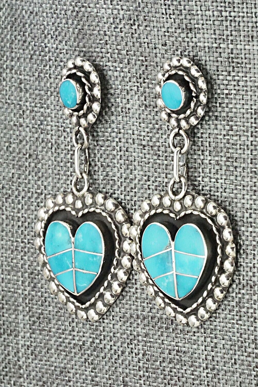 Turquoise & Sterling Silver Inlay Earrings - Faye Lowsayatee