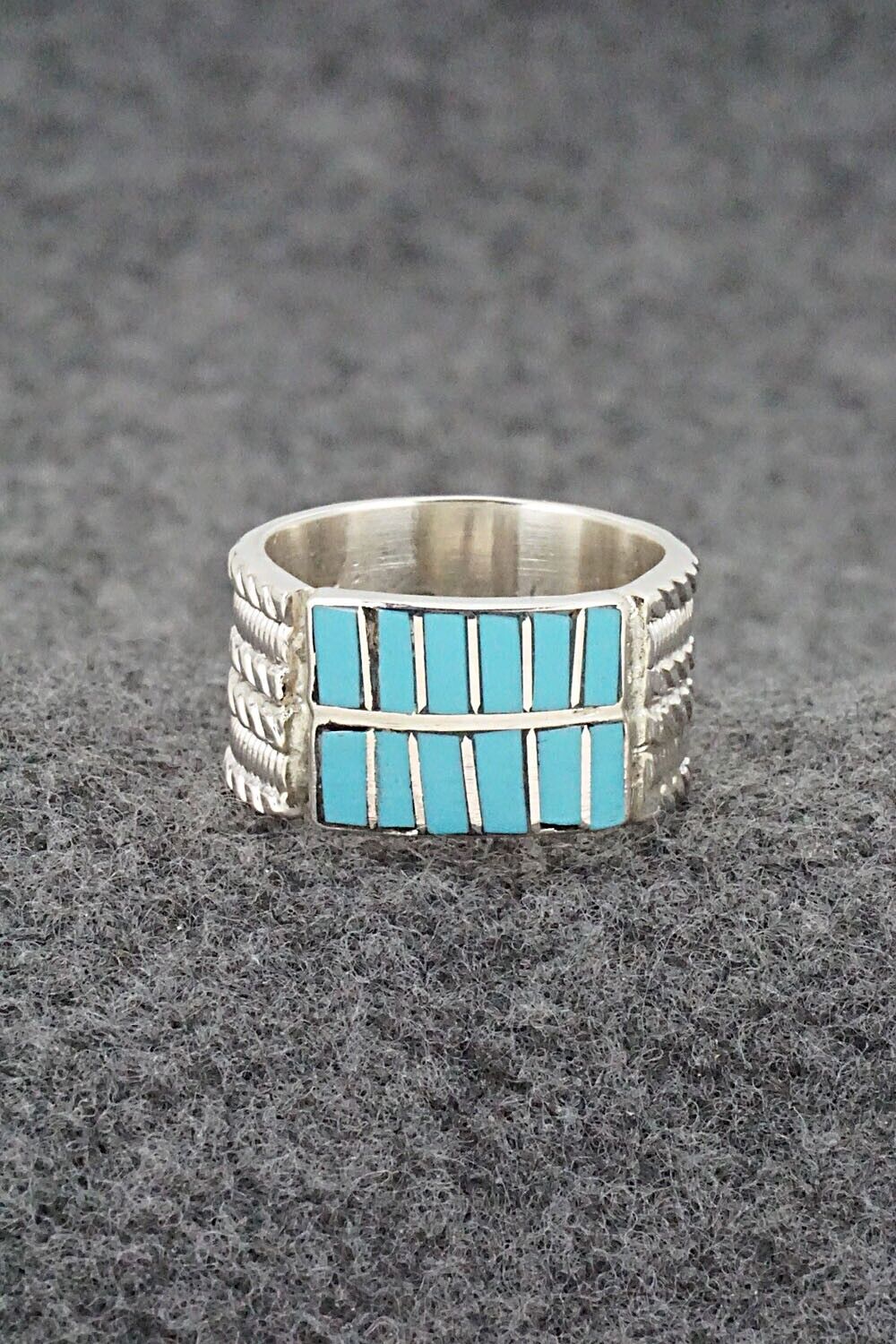 Turquoise & Sterling Silver Inlay Ring - Orlando Laweka - Size 6.5