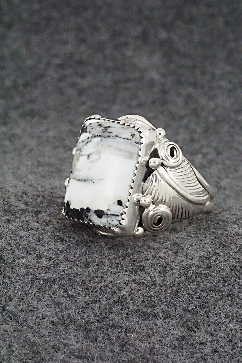 White Buffalo & Sterling Silver Ring - Darrell Morgan - Size 12.5