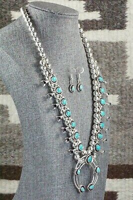 Turquoise & Sterling Silver Squash Blossom and Earrings - Phil Garcia