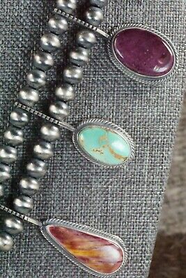 Turquoise, Spiny Oyster & Sterling Silver Squash Blossom Set - Tom Lewis