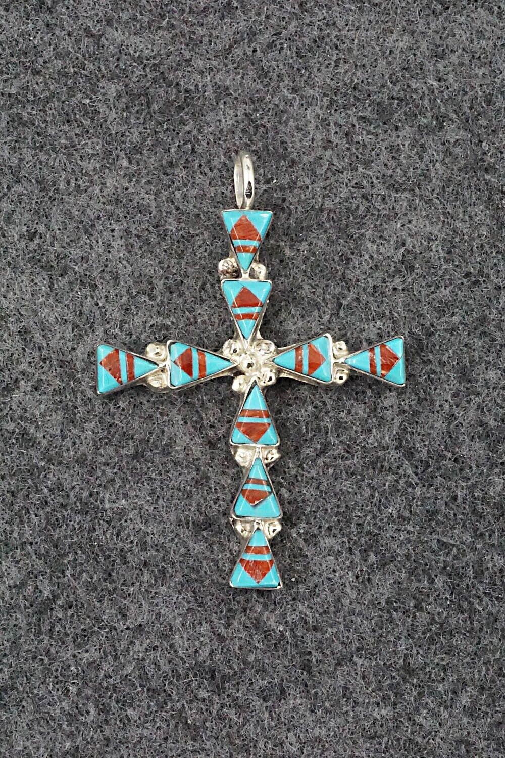 Coral, Turquoise & Sterling Silver Pendant - Francine Chapito