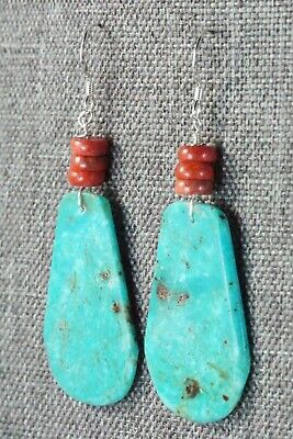 Turquoise, Coral & Sterling Silver Earrings - Lupe Lovato