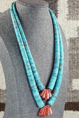 Turquoise, Spiny Oyster & Sterling Silver Necklace - Lupe Lovato