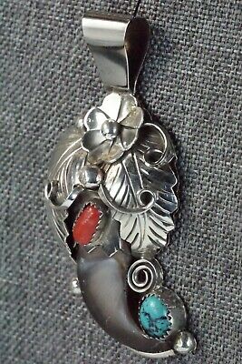 Turquoise, Coral and Sterling Silver Pendant - Jerry Thompson