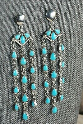 Navajo Turquoise and Sterling Silver Earrings - Anthony Skeets - High Lonesome Trading