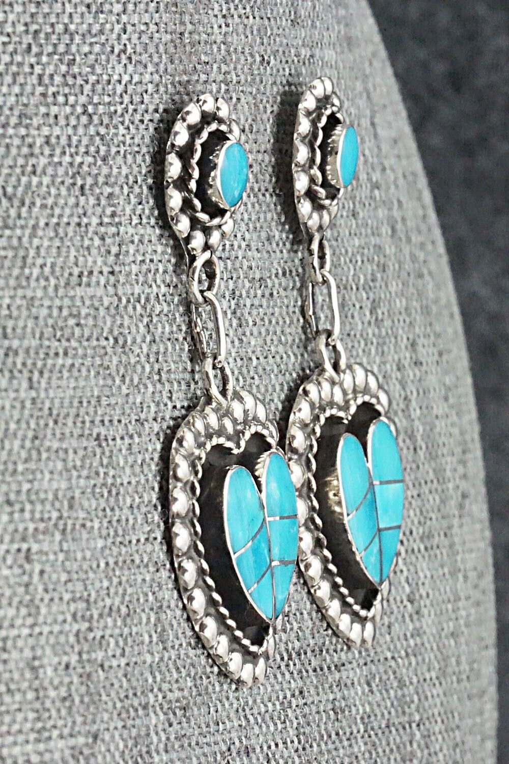 Turquoise & Sterling Silver Inlay Earrings - Faye Lowsayatee
