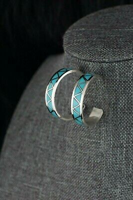 Zuni Turquoise & Sterling Silver Hoop Earrings - Tina Haloo - High Lonesome Trading