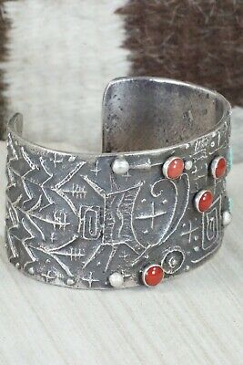 Turquoise, Coral and Sterling Silver Bracelet - Stuart Billie