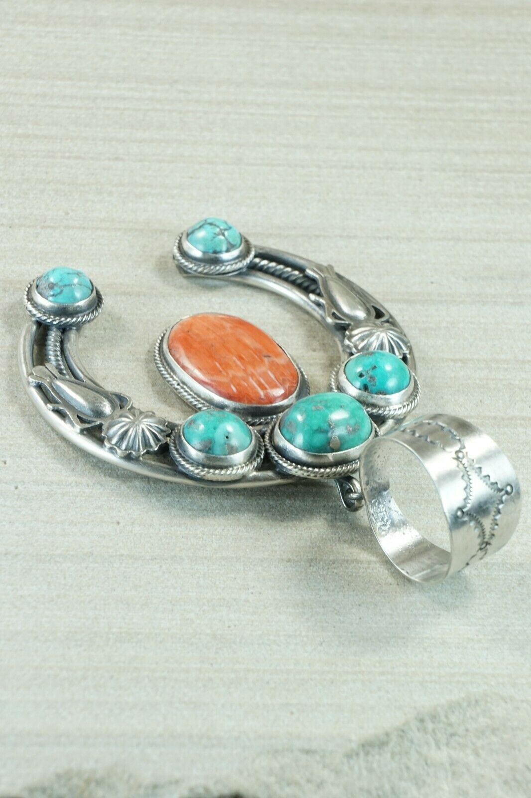 Turquoise, Spiny Oyster and Sterling Silver Pendant - Raymond Delgarito