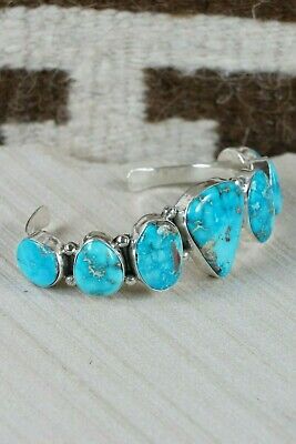 Navajo 7 Stone Turquoise and Sterling Silver Bracelet - Thomas Yazzie - High Lonesome Trading