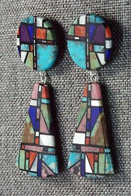 Multi Stone Inlay & Sterling Silver Earrings - Chris T. Nieto - Santo Domingo
