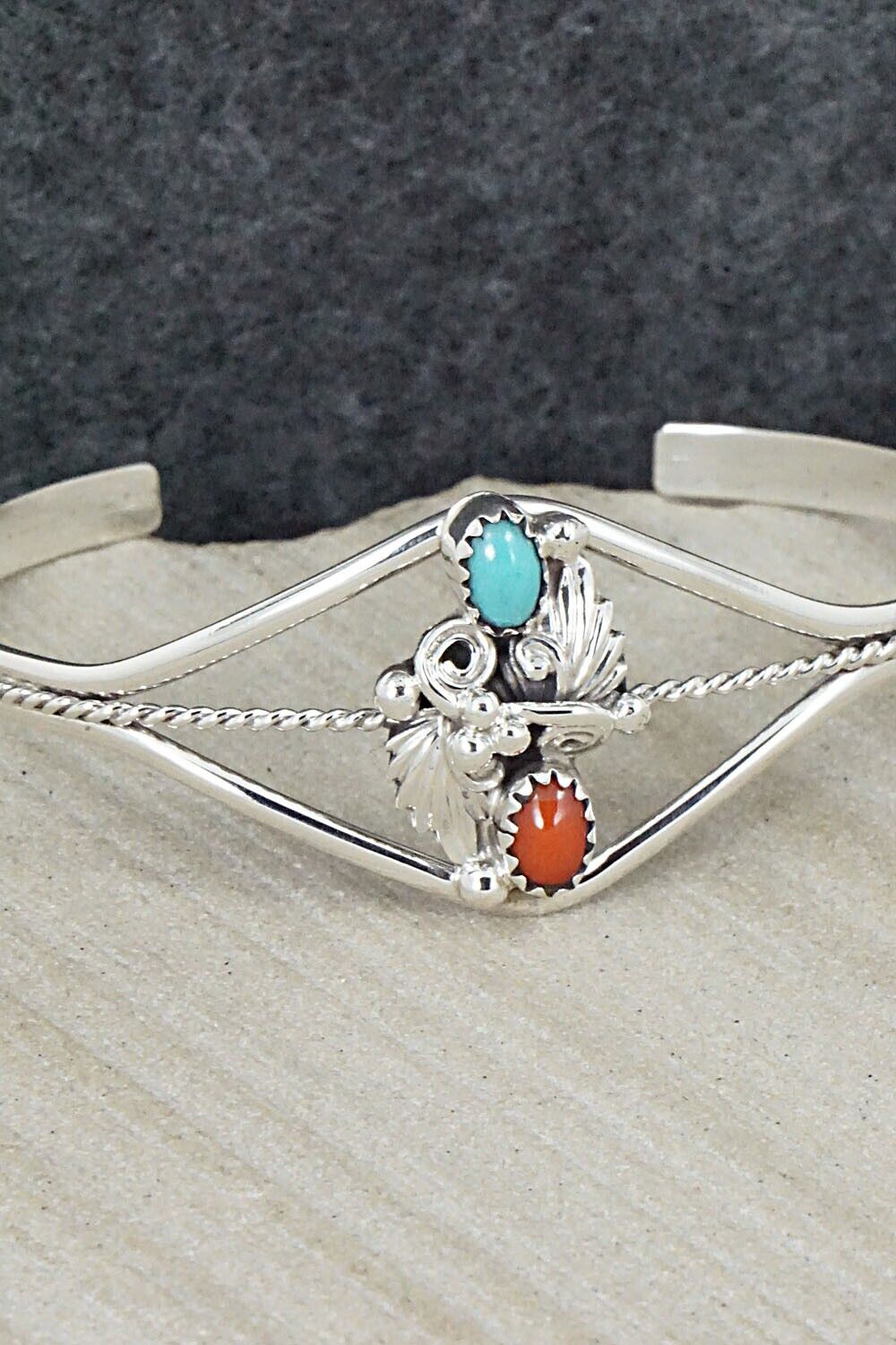 Turquoise, Coral & Sterling Silver Bracelet - William Begay
