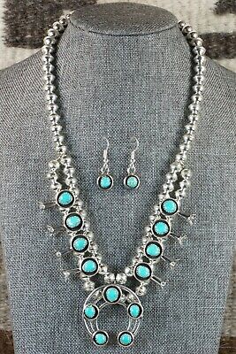Turquoise & Sterling Silver Squash Blossom & Earrings - Phil Garcia