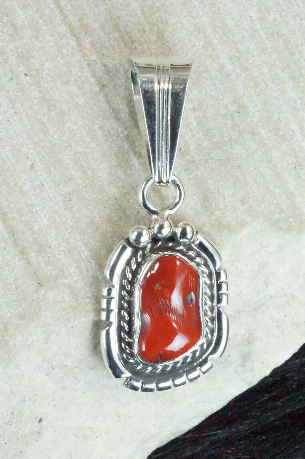 Coral & Sterling Silver Pendant - Samuel Yellowhair