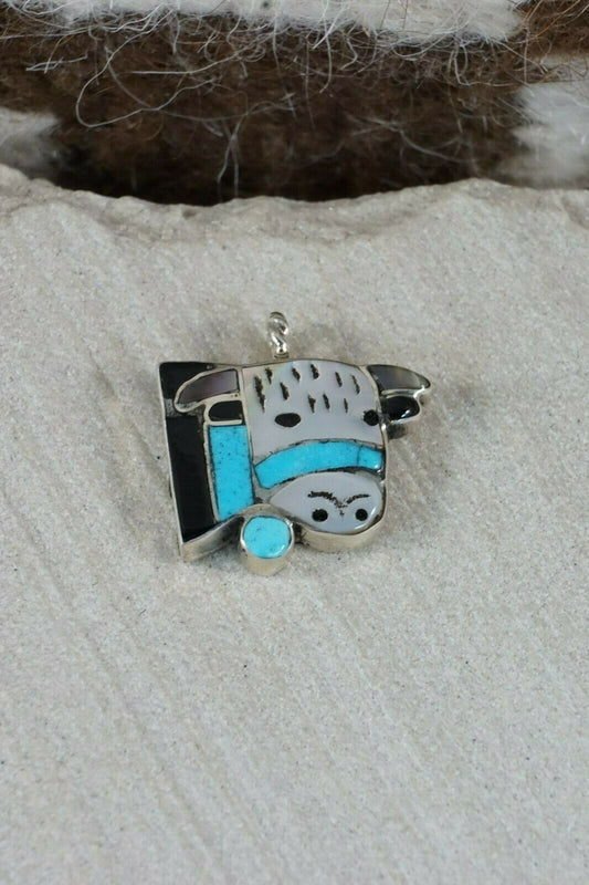 Zuni Turquoise & Mother of Pearl Sterling Silver Cow Pendant - Robbie Zunie - High Lonesome Trading