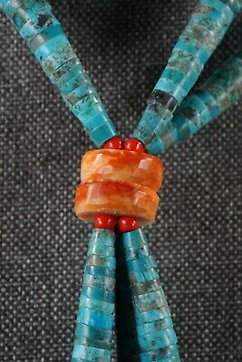 Santo Domingo Traditional Turquoise & Spiny Oyster Necklace - Lupe Lovato - High Lonesome Trading