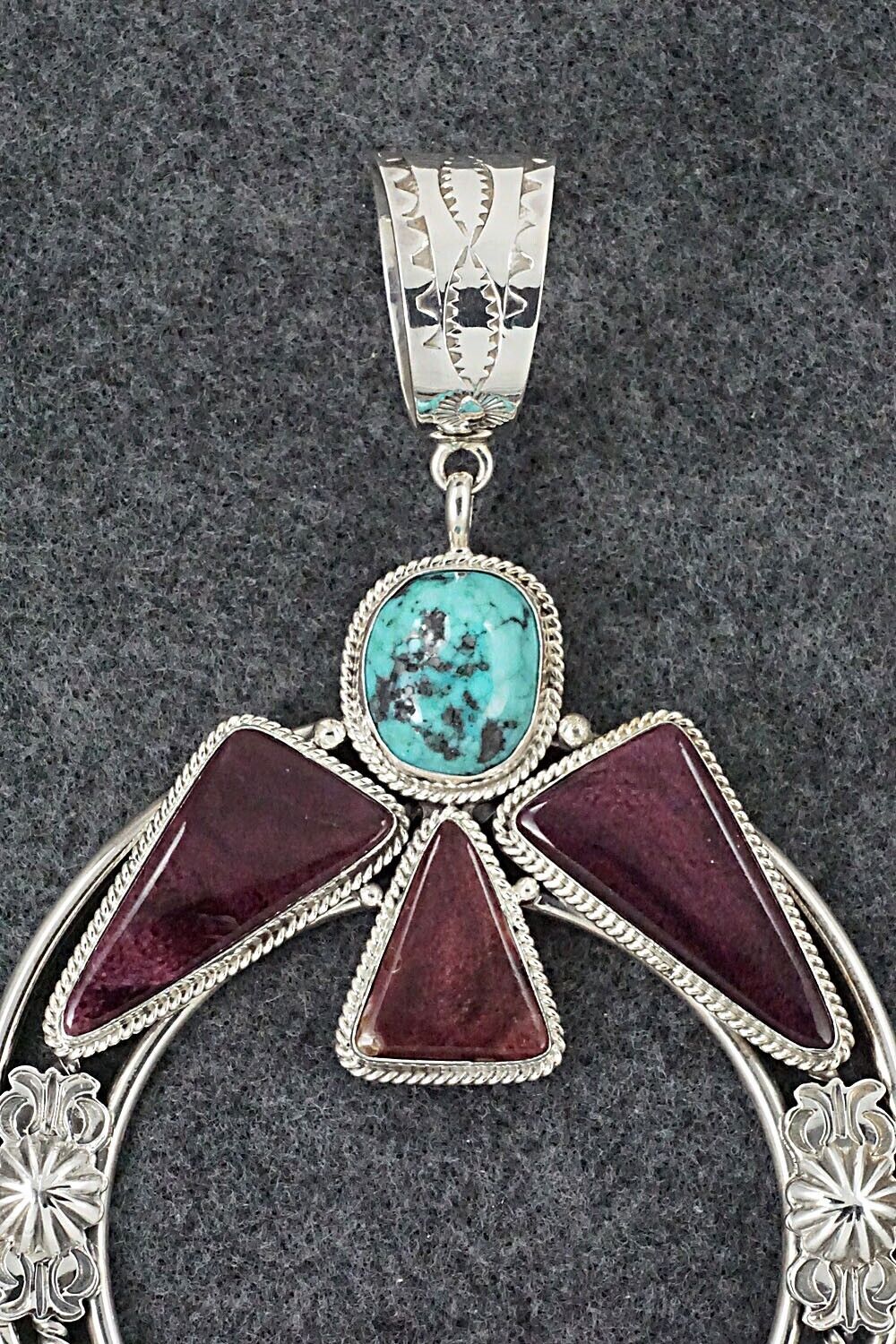 Turquoise, Spiny Oyster and Sterling Silver Pendant - Derrick Gordon