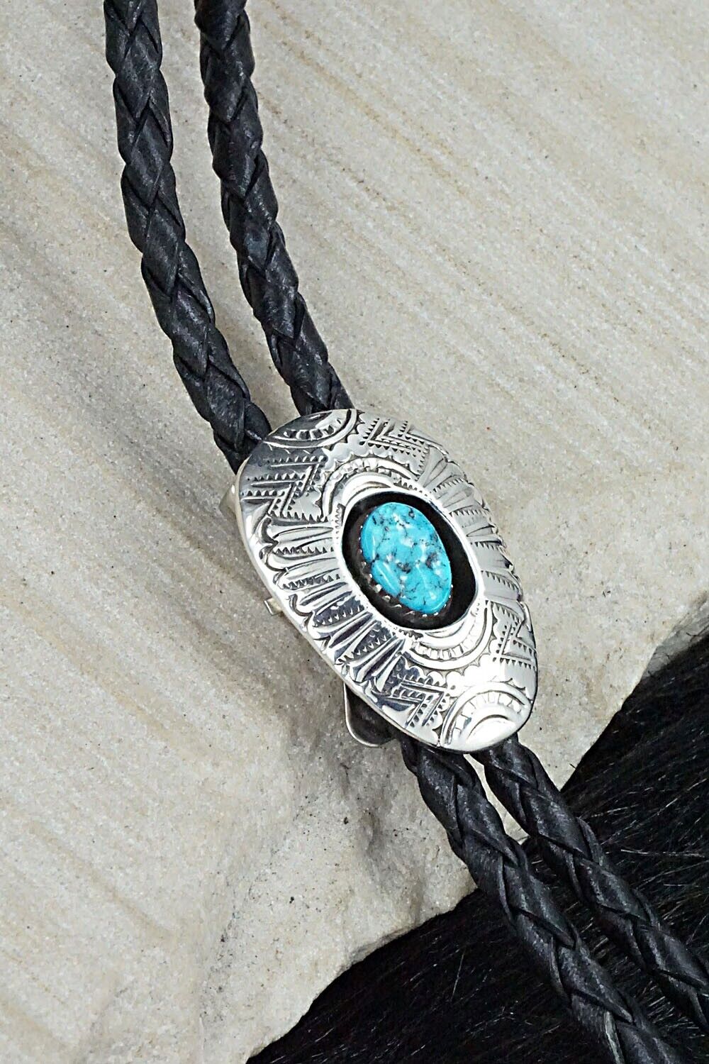 Turquoise & Sterling Silver Bolo Tie - Shirley Skeets
