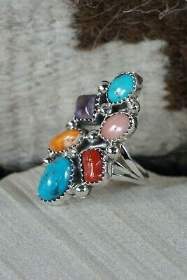 Navajo 6 Multi Stone and Sterling Silver Ring - Roberta Begay - Size 7 - High Lonesome Trading
