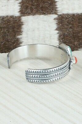 Turquoise, Coral & Sterling Silver Bracelet - Michael Calladitto