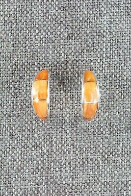 Spiny Oyster & Sterling Silver Earrings - Philbert Chavez - High Lonesome Trading