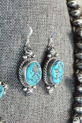 Turquoise & Sterling Silver Squash Blossom and Earrings - Vernon Johnson