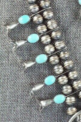 Turquoise & Sterling Silver Squash Blossom and Earrings - Leon Kirlie