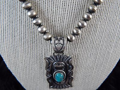 Navajo Sterling Silver Necklace w/ Sterling Silver & Turquoise Pendant - Kevin Billah - High Lonesome Trading