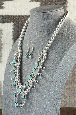 Turquoise & Sterling Silver Squash Blossom and Earrings - Phil Garcia