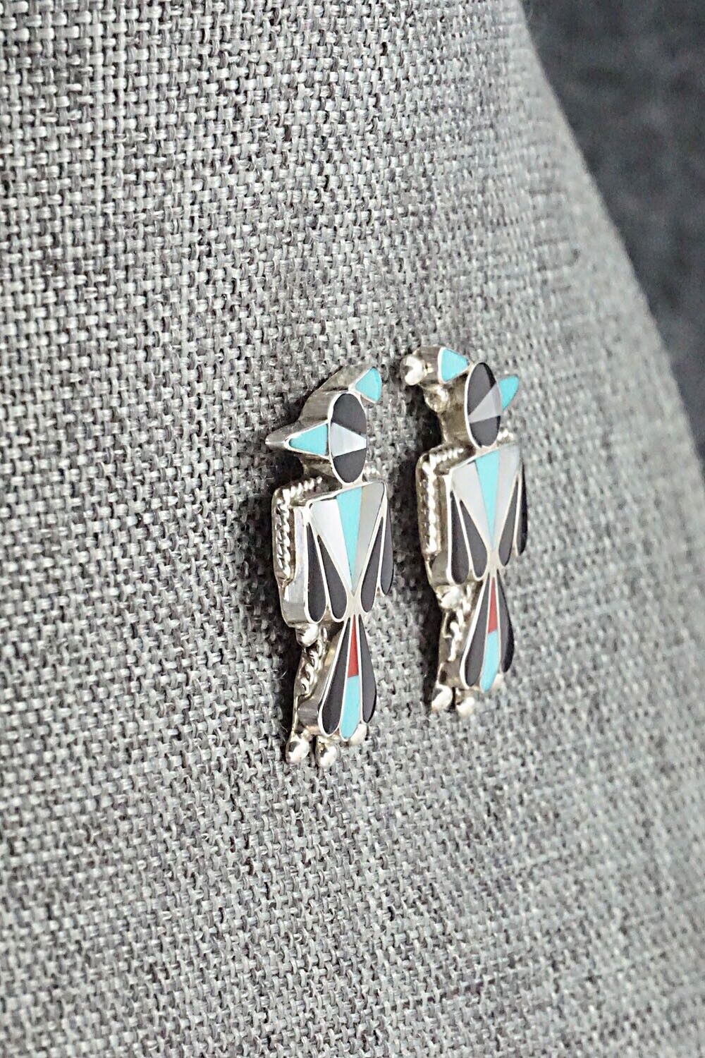 Multi Stone Inlay & Sterling Silver Earrings - Fabian Cellicion