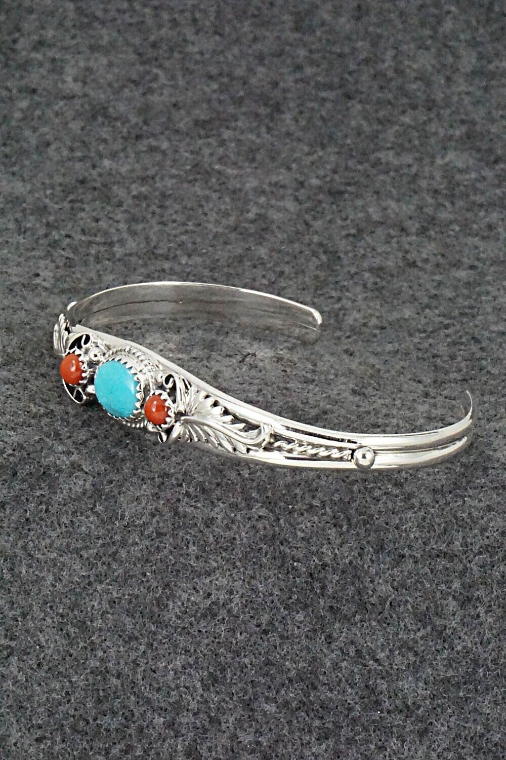 Turquoise, Coral & Sterling Silver Bracelet - Alice Rose Saunders