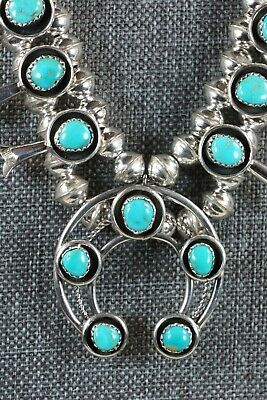 Turquoise & Sterling Silver Squash Blossom & Earrings - Phil Garcia