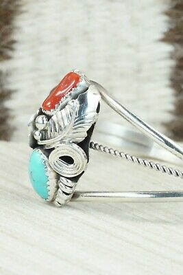 Turquoise, Coral & Sterling Silver Bracelet - Michael Calladitto
