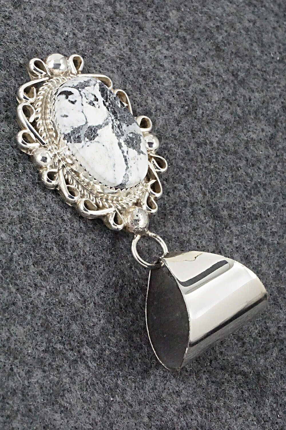 White Buffalo & Sterling Silver Pendant - Donavan Nez