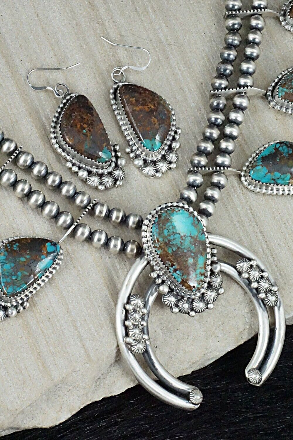 Turquoise & Sterling Silver Squash Blossom Set - Tom Lewis