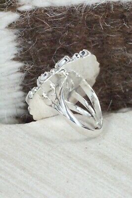 Turquoise & Coral Sterling Silver Ring - Roberta Begay - Size 6.5