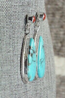 Turquoise, Coral & Sterling Silver Earrings - Judy Largo