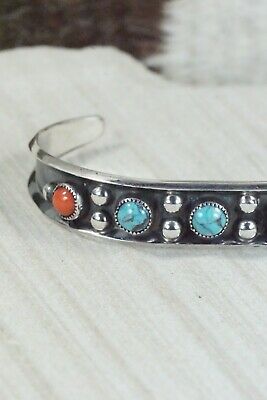 Turquoise, Coral & Sterling Silver Bracelet - Paul Largo