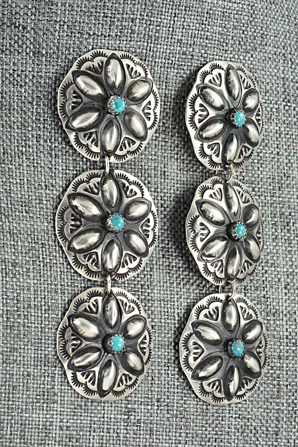 Turquoise & Sterling Silver Earrings - Leander Tahe