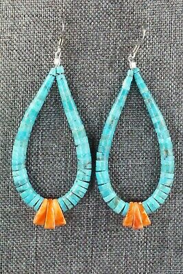 Turquoise, Spiny Oyster & Sterling Silver Earrings - Lupe Lovato