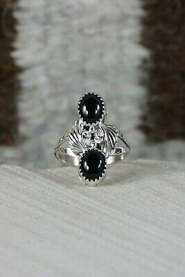 Navajo Onyx and Sterling Silver Ring - Grace Kenneth - Size 6.5 - High Lonesome Trading