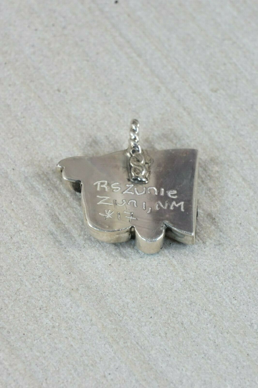 Zuni Turquoise & Mother of Pearl Sterling Silver Cow Pendant - Robbie Zunie - High Lonesome Trading