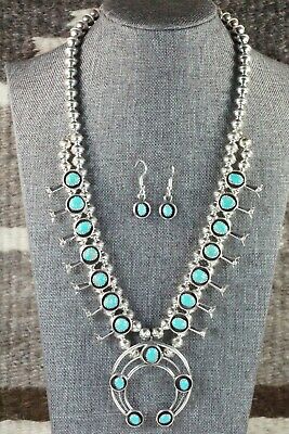 Turquoise & Sterling Silver Squash Blossom & Earrings - Phil Garcia