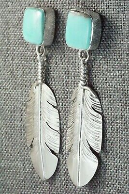 Turquoise & Sterling Silver Feather Earrings - Ben Begay