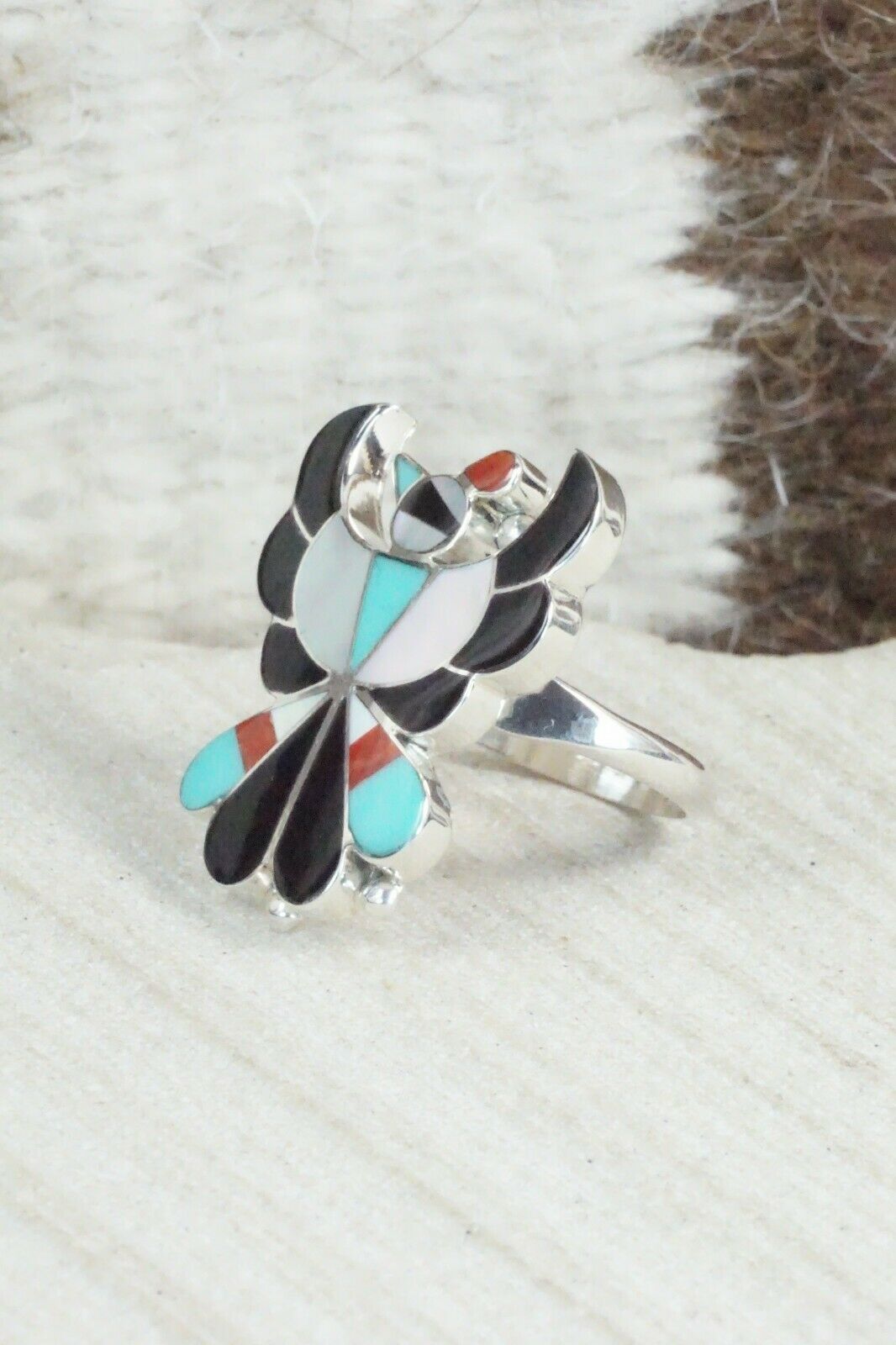 Multi Stone Inlay & Sterling Silver Ring - Breon Wallace - Size 6