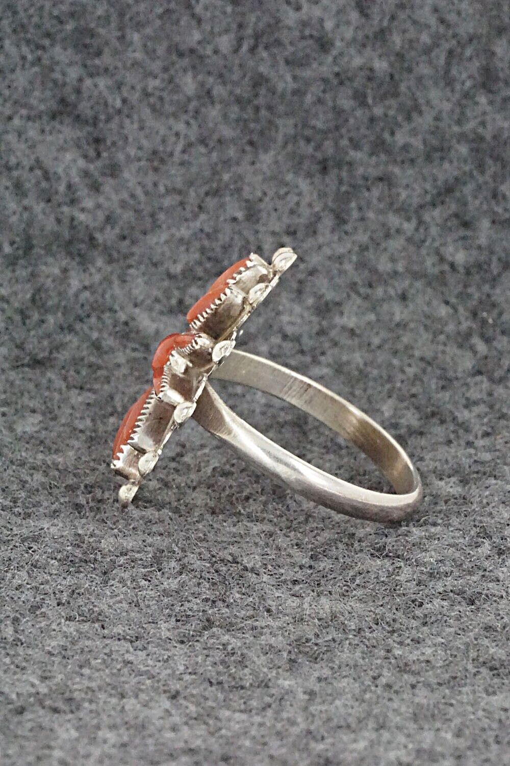 Coral & Sterling Silver Ring - Samantha Waatsa - Size 6.5