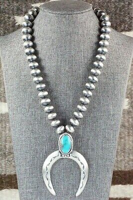 Turquoise & Sterling Silver Squash Blossom Necklace - Jan Mariano