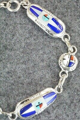 Lapis, Mother of Pearl & Sterling Silver Link Bracelet - Patty Edaakie